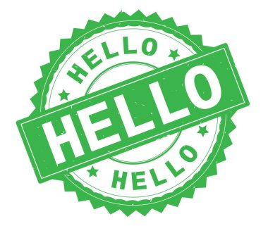 Merhaba yeşil metin yuvarlak damga, zig zag kenarlıklı.