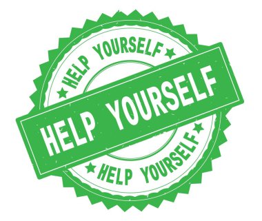 Kendine yardım yeşil metin damgası, zig zag kenarlıklı yuvarlak.