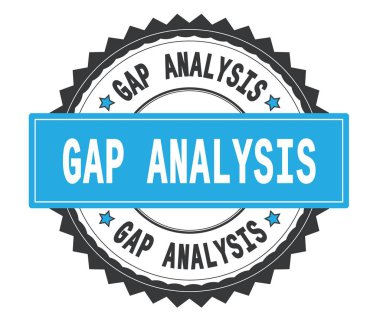 Gap analizi metin gri ve mavi yuvarlak damga, zig zag bor ile