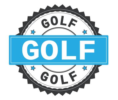 Golf metin gri ve mavi yuvarlak damga, zig zag kenarlıklı.