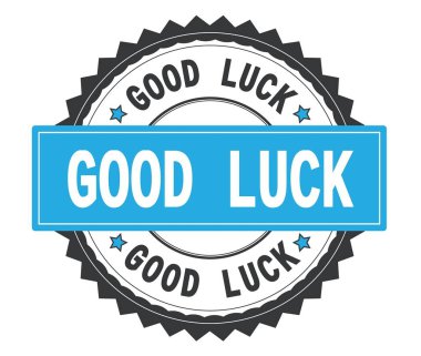 İyi şanslar metin gri ve mavi yuvarlak damga, zig zag kenarlıklı