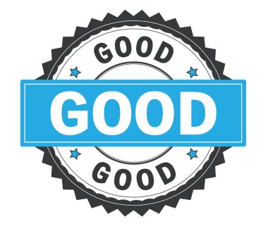 İyi metin gri ve mavi yuvarlak damga, zig zag kenarlıklı.