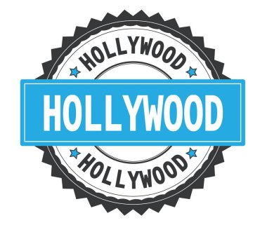 Hollywood metin gri ve mavi yuvarlak damga, zig zag kenarlıklı