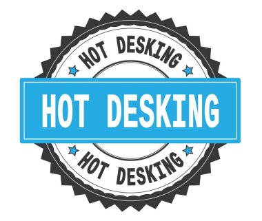 Sıcak Desking metin gri ve mavi yuvarlak damga, zig zag bord ile