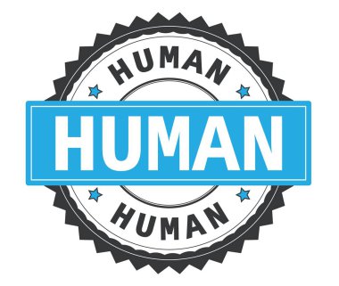 İnsan metin gri ve mavi yuvarlak damga, zig zag kenarlıklı.