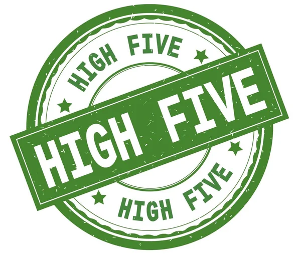 High Five, geschreven tekst op groene ronde rubber stamp. — Stockfoto