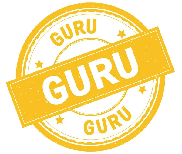 GURU, texto escrito em amarelo carimbo de borracha redonda . — Fotografia de Stock
