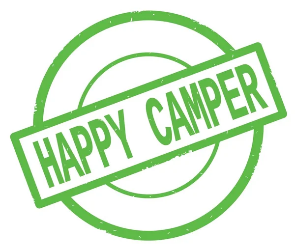 快乐的露营文字, 写在绿色简单的圆圈邮票. — 图库照片