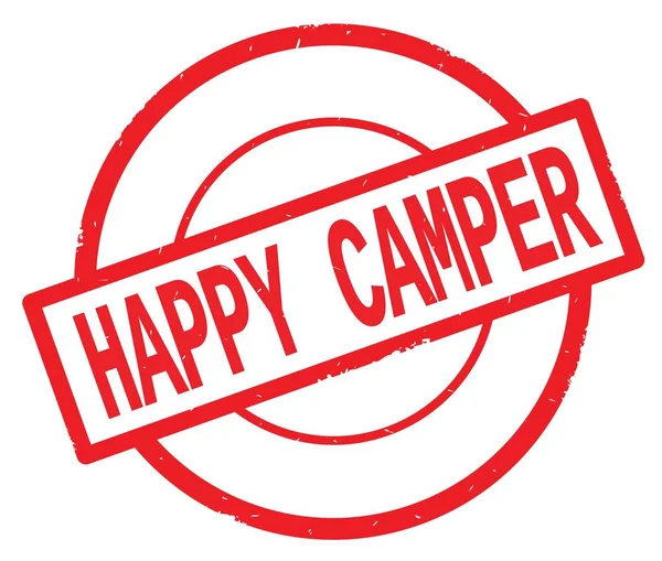 HAPPY CAMPER texte, écrit sur un simple tampon cercle rouge . — Photo