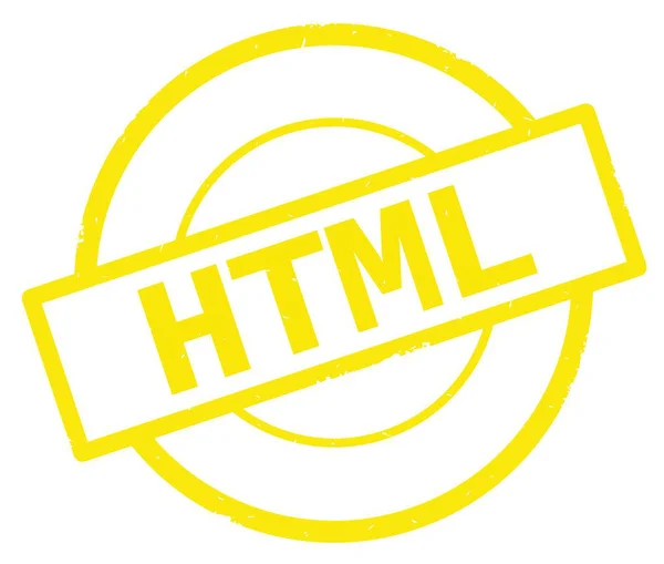 Html 文本, 写在黄色的简单圆形邮票. — 图库照片