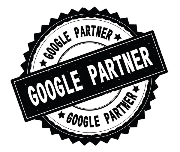 Stock image GOOGLE PARTNER black text round stamp, with zig zag border.