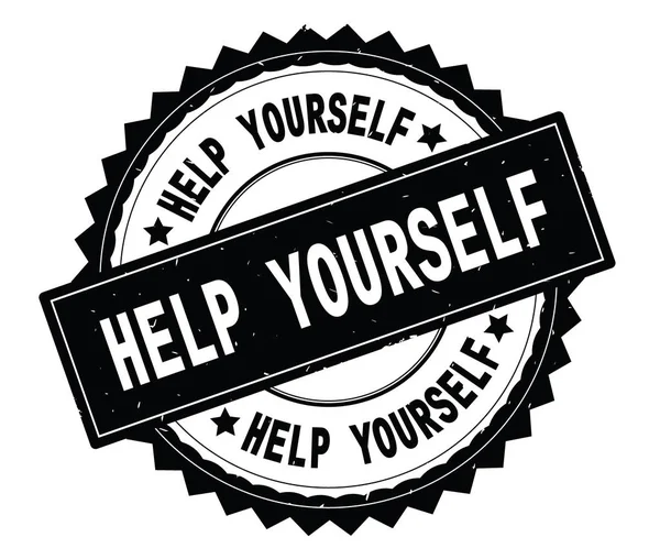 Kendine yardım siyah metin damgası, zig zag kenarlıklı yuvarlak.