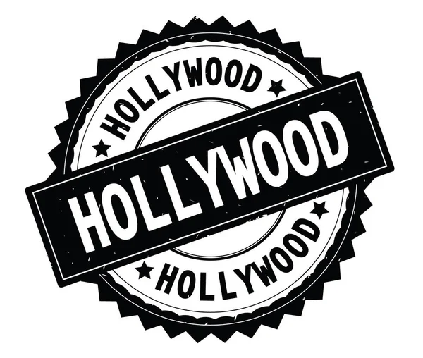 HOLLYWOOD black text round stamp, with zig zag border. — Stock Photo, Image