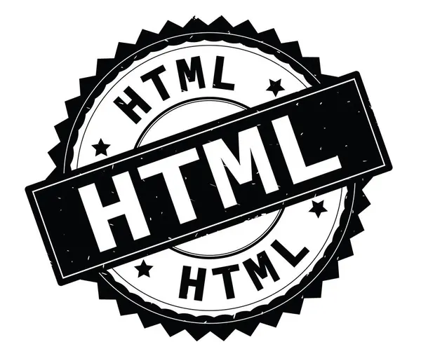 HTML texto preto carimbo redondo, com borda zig zag . — Fotografia de Stock