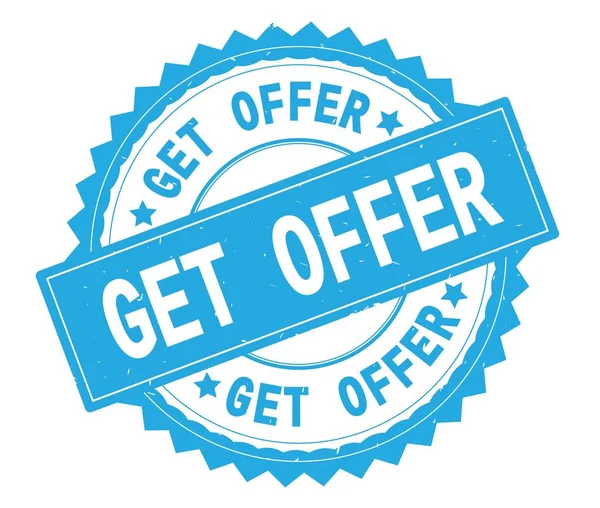 GET OFFER blue text round stamp, with zig zag border. — Stock Photo, Image