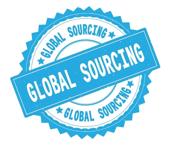 Global Sourcing mavi metin damgası, zig zag kenarlıklı yuvarlak. — Stok fotoğraf