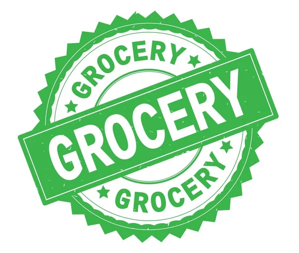 Bakkal yeşil metin damgası, zig zag kenarlıklı yuvarlak.