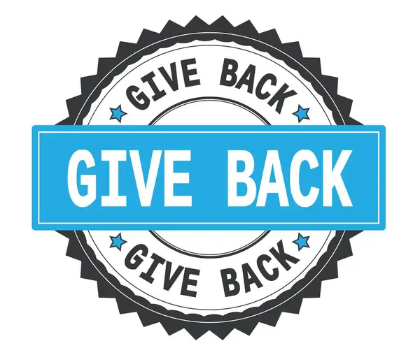 GIVE BACK text on grey and cyan round stamp, with zig zag border — Stock Photo, Image