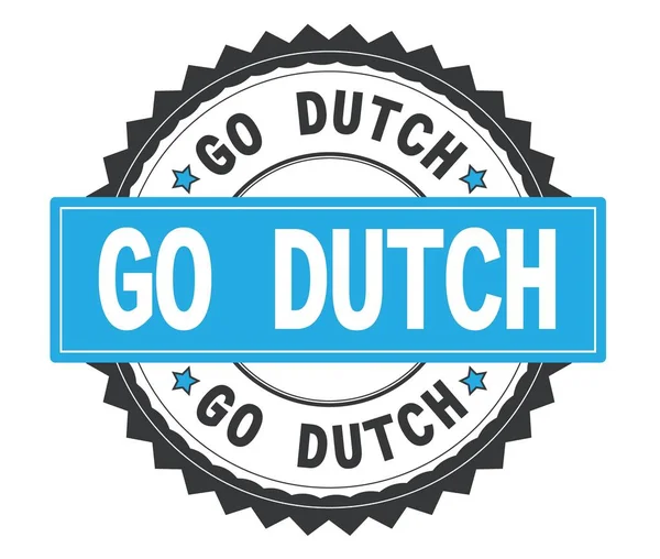 Przejdź tekst w języku niderlandzkim na szary i cyjan pieczęć okrągła, z zig zag granicy. — Zdjęcie stockowe