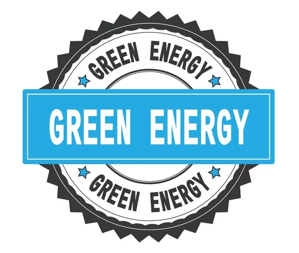 Yeşil enerji metin gri ve mavi yuvarlak damga, zig zag bor ile — Stok fotoğraf