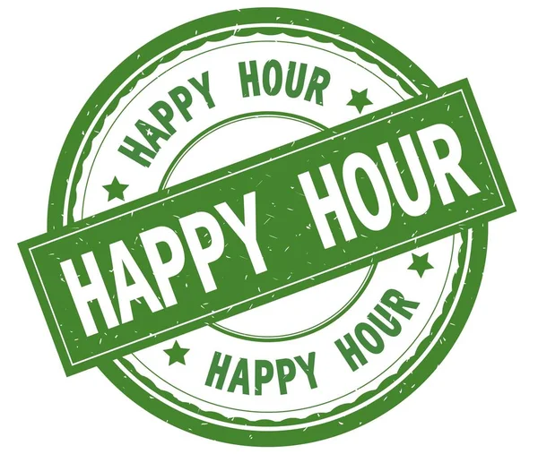 HAPPY HOUR , written text on green round rubber stamp. — Stock Photo, Image