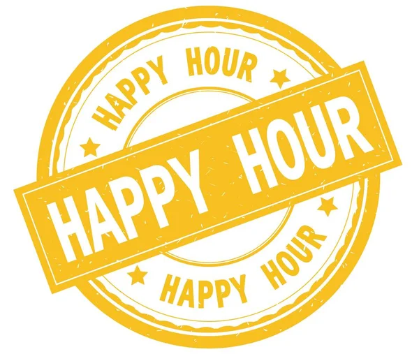 HAPPY HOUR , written text on yellow round rubber stamp. — Stock Photo, Image