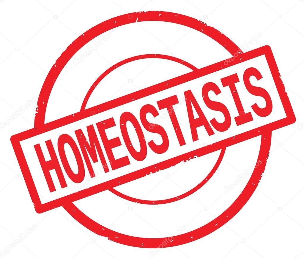 HOMEOSTASIS text, written on red simple circle stamp.