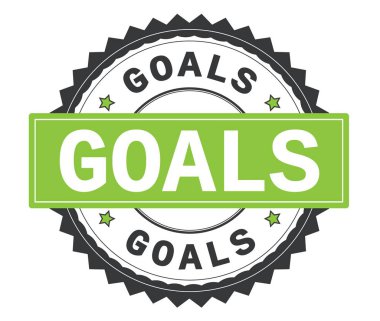 Gri ve yeşil yuvarlak damga, zig zag kenarlıklı metin gol.