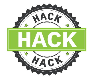 Üzerinde gri ve yeşil yuvarlak damga, zig zag kenarlıklı metin kesmek.