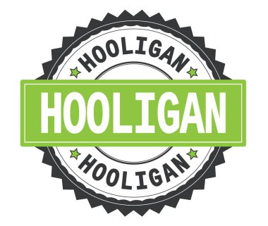 Holigan gri ve yeşil yuvarlak damga, zig zag kenarlıklı metin