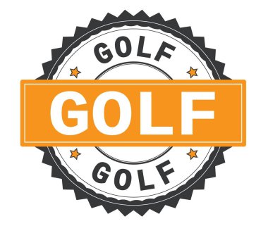 Golf metin gri ve turuncu yuvarlak damga, zig zag kenarlıklı.
