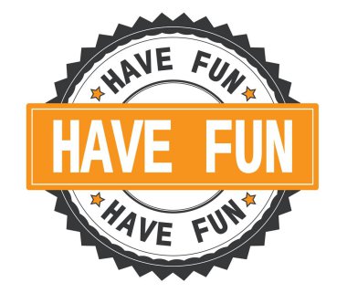 Eğlenceli metin gri var ve turuncu yuvarlak damga, zig zag borde ile