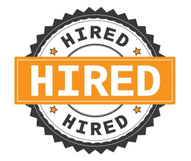 İşe alınan metin gri ve turuncu yuvarlak damga, zig zag kenarlıklı.