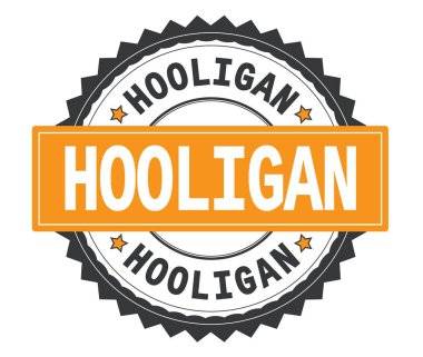 Holigan metin gri ve turuncu yuvarlak damga, zig zag borde ile