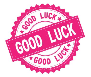 İyi şanslar pembe metin damgası, zig zag kenarlıklı yuvarlak.