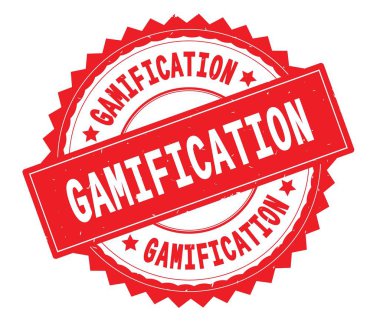 Gamification kırmızı metin damgası, zig zag kenarlıklı yuvarlak.