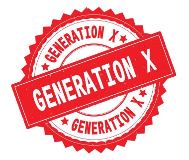Generation X kırmızı metin damgası, zig zag kenarlıklı yuvarlak.