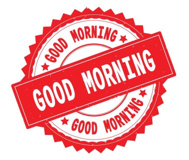 Günaydın kırmızı metin yuvarlak damga, zig zag kenarlıklı.