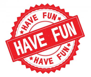 Damga, zig zag kenarlıklı yuvarlak eğlenceli kırmızı metin var.