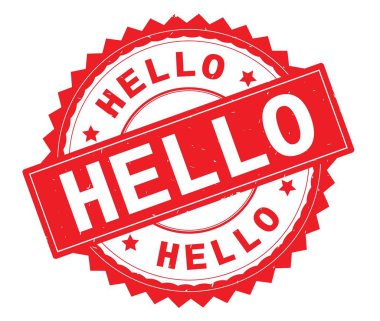 Merhaba kırmızı metin yuvarlak damga, zig zag kenarlıklı.