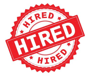 İşe alınan kırmızı metin damgası, zig zag kenarlıklı yuvarlak.