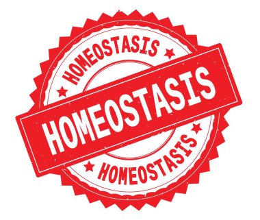 Homeostasis kırmızı metin damgası, zig zag kenarlıklı yuvarlak.