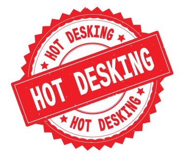 Sıcak Desking kırmızı metin damgası, zig zag kenarlıklı yuvarlak.