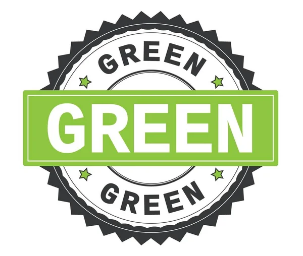 Groene tekst op grijs en groen ronde stempel, met zig zag rand. — Stockfoto