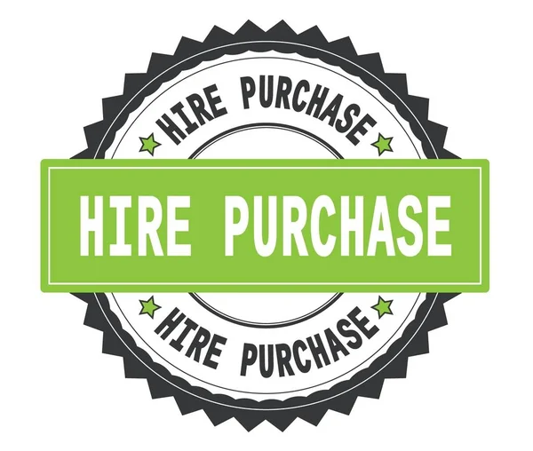 HIRE PURCHASE text on grey and green round stamp, with zig zag b — Stock Photo, Image