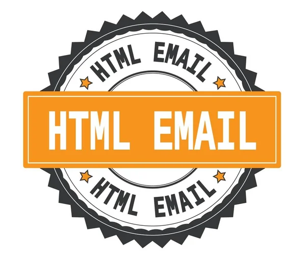HTML texto de e-mail em cinza e laranja carimbo redondo, com zig zag bor — Fotografia de Stock