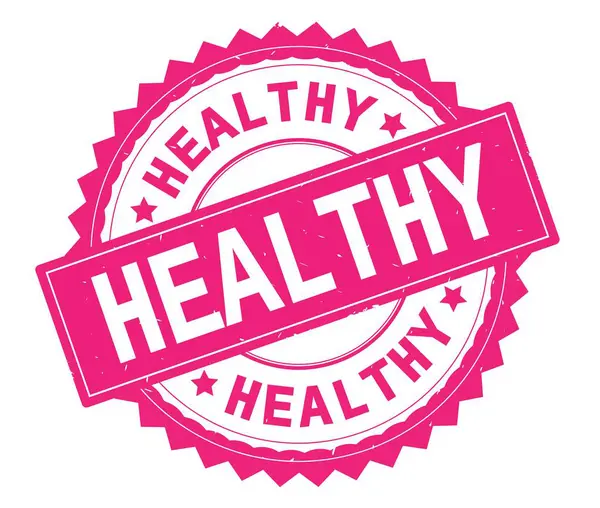 HEALTHY pink text round stamp, with zig zag border. — Stock Photo, Image