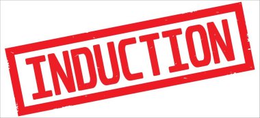 Kırmızı renkli dikdörtgen vintage dokulu damga işareti indüksiyon metin.