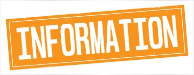 Bilgi metni, tam turuncu dikdörtgen vintage dokulu damga işareti.