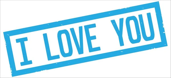 Love You Text Cyan Border Rectangle Vintage Textured Stamp Sign — Stock Photo, Image